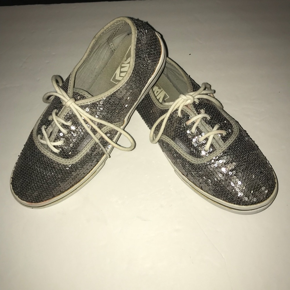 Vans Silver Sequin Sneakers Tennis Shoes - Picture 2 of 7